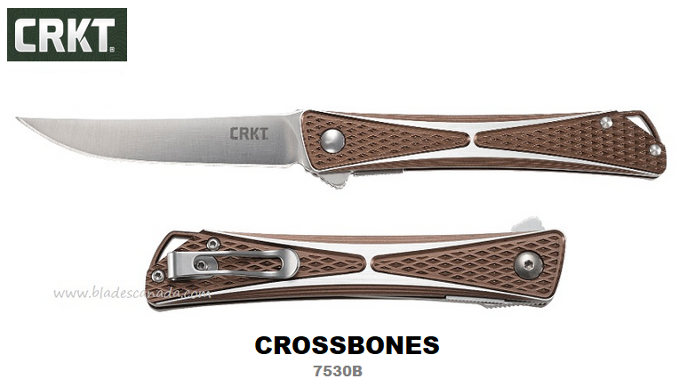 CRKT Crossbones Flipper Folding Knife, AUS 8, Aluminum Bronze, CRKT7530B